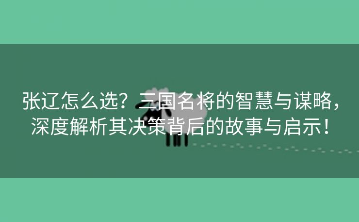 张辽怎么选？三国名将的智慧与谋略，深度解析其决策背后的故事与启示！