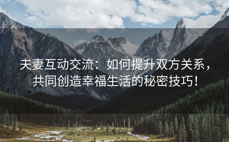 夫妻互动交流：如何提升双方关系，共同创造幸福生活的秘密技巧！