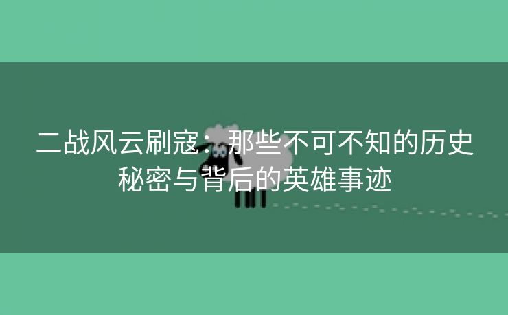 二战风云刷寇：那些不可不知的历史秘密与背后的英雄事迹