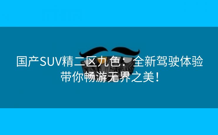 国产SUV精二区九色：全新驾驶体验带你畅游无界之美！