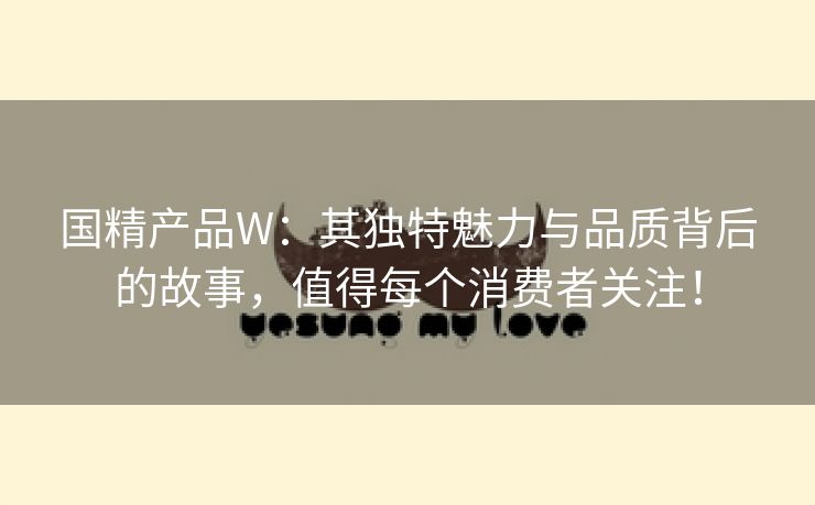 国精产品W：其独特魅力与品质背后的故事，值得每个消费者关注！