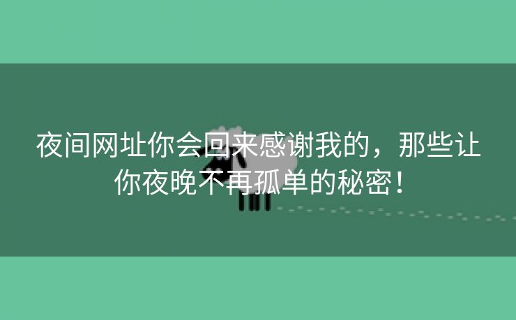 夜间网址你会回来感谢我的，那些让你夜晚不再孤单的秘密！