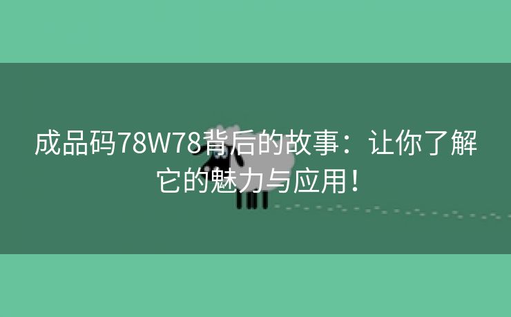 成品码78W78背后的故事：让你了解它的魅力与应用！