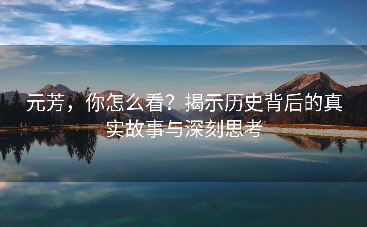 元芳，你怎么看？揭示历史背后的真实故事与深刻思考