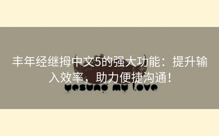 丰年经继拇中文5的强大功能：提升输入效率，助力便捷沟通！